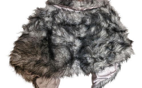Saco Capa Estola Fiesta Simil Piel Gris Nieve Todo Talle