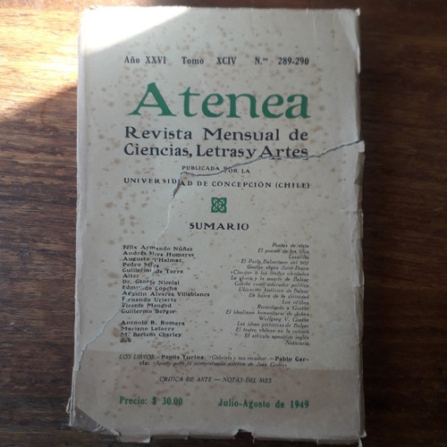 Revista Atenea N°s 289 Y 290, 1949. Augusto D'halmar Balzac