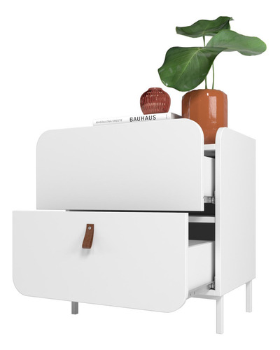 Mesa Auxiliar De Noche Moderna Con 2 Cajones Color Blanco