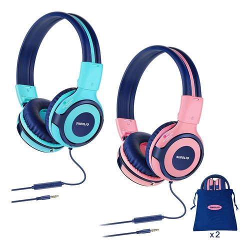 Simolio Paquete De 2 Auriculares Para Niños Con Micrófono, Y