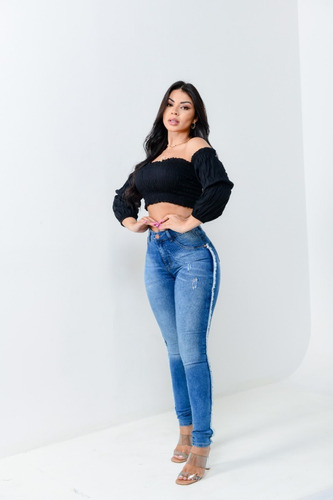 Calça Jeans Clochard Cinto Cintura Laço Feminina Da Moda.