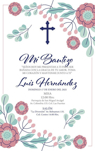 Invitación Imprimible Personalizada Bautizo Niño Mod. Bh-h06