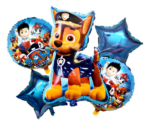 Bouquet Globos Chase Paw Patrol X 5 Piezas