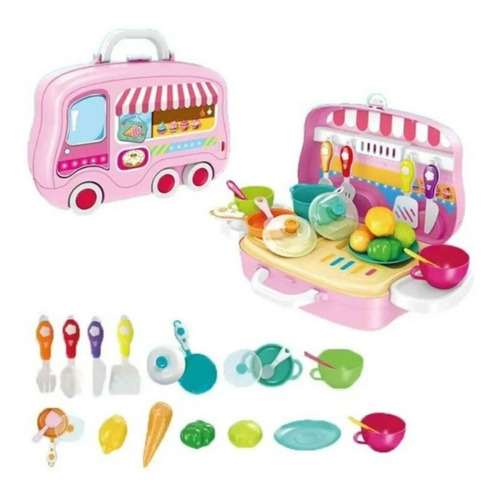 Juego De Cocina Juguete Valija Comida Infantil Carrito Nena