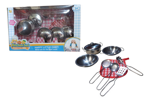 Set Cocina Juguete Kitchen 10 Piezas Acero Inox. De Jretro