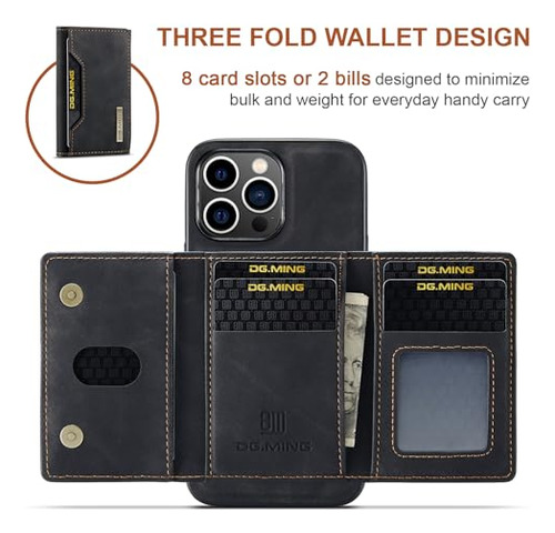 Funda Cartera Para iPhone 15 Pro Max Negro Piel -7