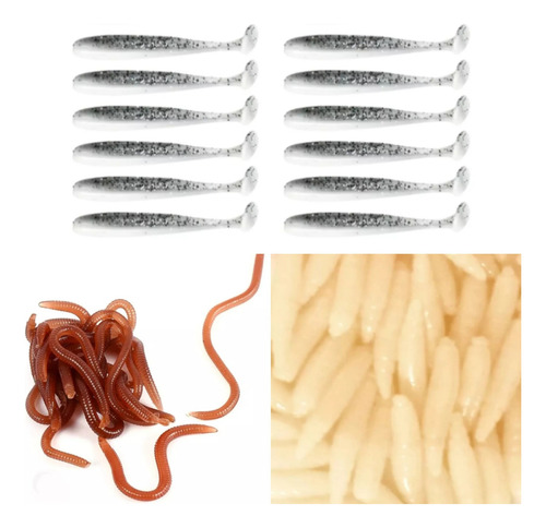 Carnada Artificial Ideal Pejerrey Mojarra Lombriz Larva .natural.marron.blanco Con Transparente Y Brillo Plata