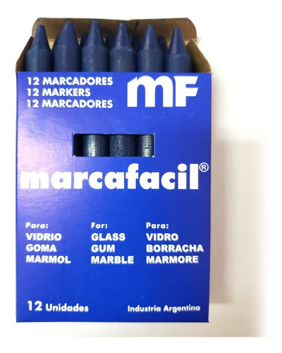 Crayón Para Marcar Madera-cuero-cartón-tela X12u Azul