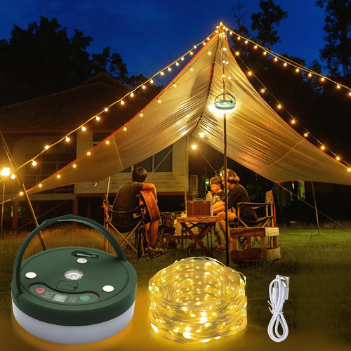 Ununmx Lámpara de Camping 10 Metros 100 Led Impermeable Con 8 Modos De Iluminación Recargables Adsorción Magnética Fuerte Al Aire Libre Blanco