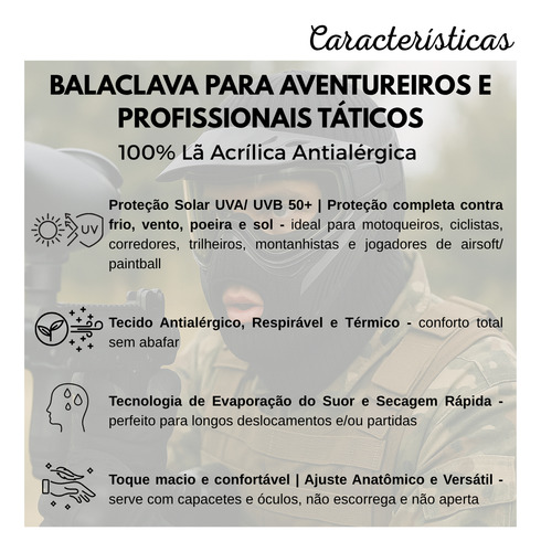 1x Balaclava 3 Furos Lã Quente Para Airsoft, Moto E Trilha