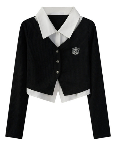 Camisa De Mujer Falsa De Dos Piezas Con Insignia De Estilo U