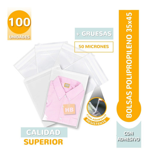 Imagen 2 de 6 de Bolsas Polipropileno Adhesivo 35x45 Gruesas 100 U Celofán