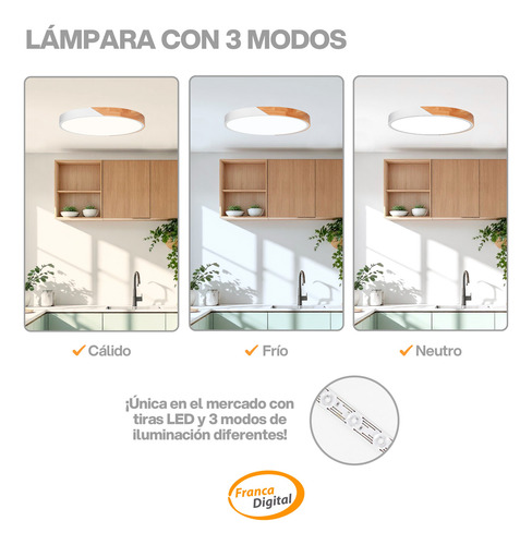 Luminaria De Techo Led 24w Metal Y Madera 40cm Redonda