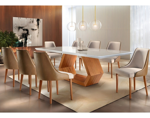 Mesa De Jantar Madeira Maciça Sarah E 8 Cadeiras Roma Di