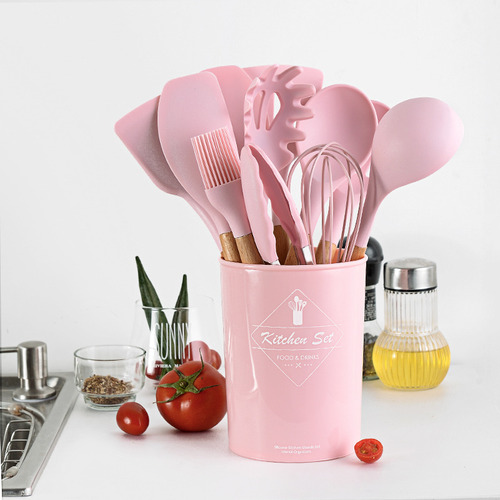 Juego De Utensilios De Cocina Rosa De 11 Piezas Con Mango De