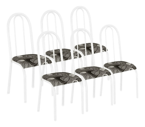 Conjunto Kit 6 Cadeiras Cozinha Jantar Metal Aço Almofadada Cor da estrutura da cadeira Branco Cor do assento Cinza Desenho do tecido Geométrico