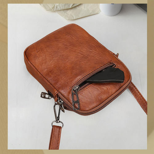 3 Bolso Bandolera De Cuero Pu Marrón Marrón El 19x13x5cm