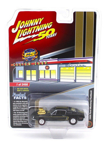 Johnny Lightning Black & Gold 1968 Ford Mustang Fastback 