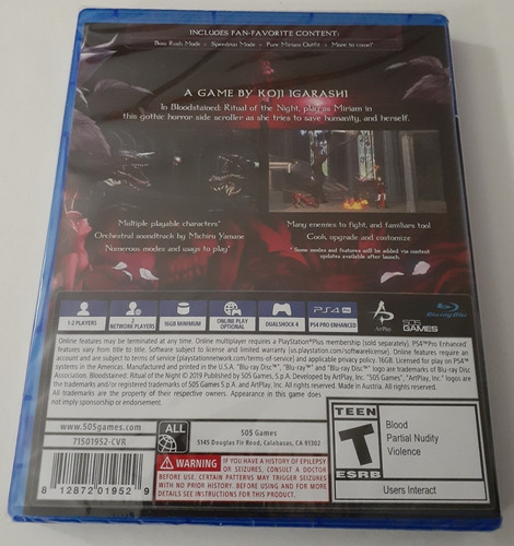 Bloodstained: Ritual Of The Night Ps4 Nuevo Fisico Sellado