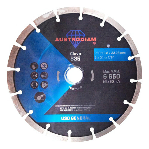 Disco Diamante 9x0.102x7/8 Segmentado Azul B Austrodiam 835