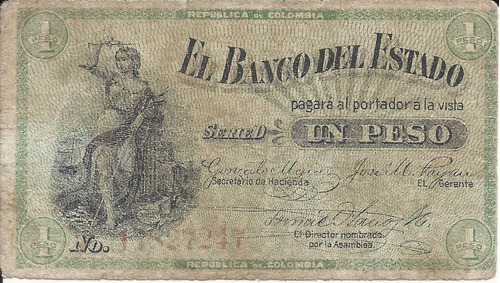 1 Peso Banco Del Estado Popayán 1900 (8 Dígitos)