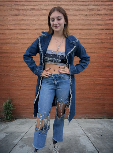 Trench Largo Sobretodo Tapado De Jeans