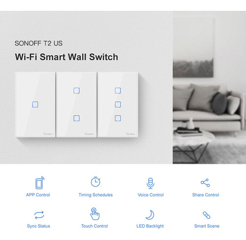 Imagen 2 de 6 de Sonoff T2us1c-tx Interruptor De Luz De Pared Wifi Inteligent