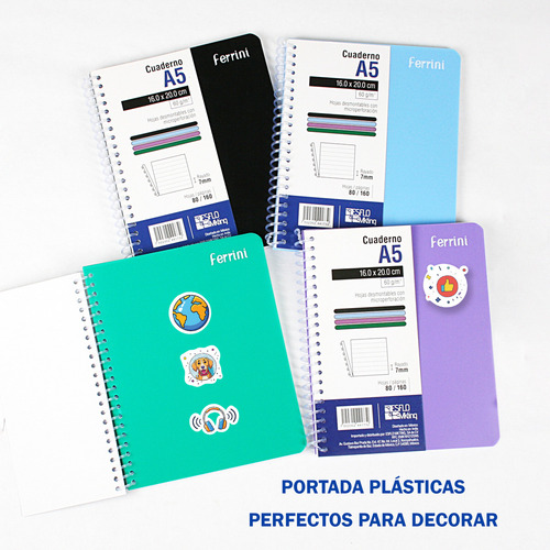 Cuaderno Poly Ferrini Espiral Europeo Libreta 80h Raya A5