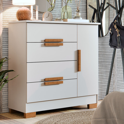 Cômoda Para Roupas Com Sapateira Com 4 Gavetas E Porta