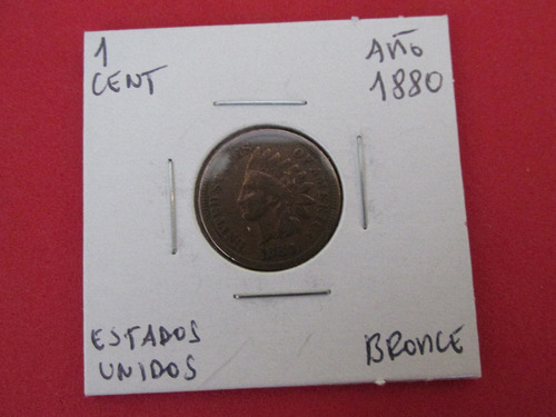 Moneda Estados Unidos 1 Centavo De Bronce Año 1880 Siglo Xix