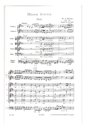 W.a. Mozart: Missa Brevis In D Major, K.194 (mini Score).