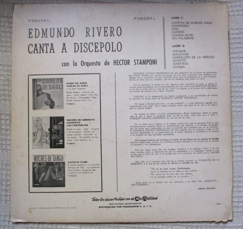 Imagen 2 de 5 de Edmundo Rivero Canta A Discepolo (philips P 08269 L)
