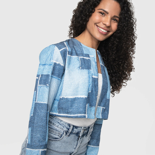 Chaqueta Crop Top Denim Parches