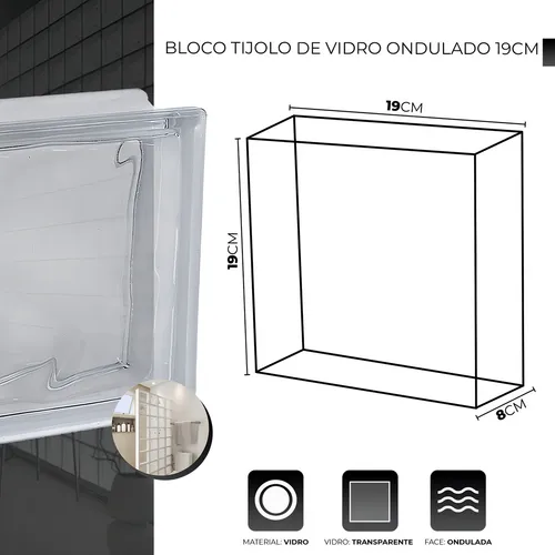 Kit de 6 ladrillos de vidrio 19 x 19 cm bloque incoloro Visual Comfort