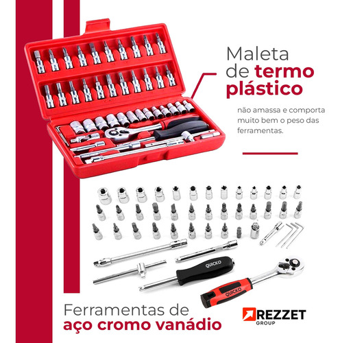 Quicko Kit 46 Peças Chave Estruturada Vermelha 1/4