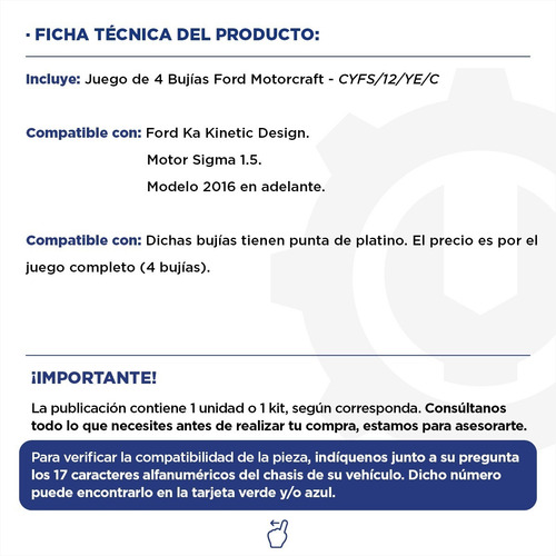 Imagen 2 de 7 de Juego De 4 Bujias Ford Motorcraft Ka Kinectic 16+ Original