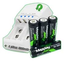 Comprar Carregador De Pilhas Palito E Média Com + 4 Pilhas Recarregáveis Aa 4800mah Compatível Aaa Aa 9v Bateria Potente Turbo Recarga Rápida