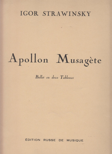 1928 Partitura Igor Stravinsky Apollon Musagete Musica Piano