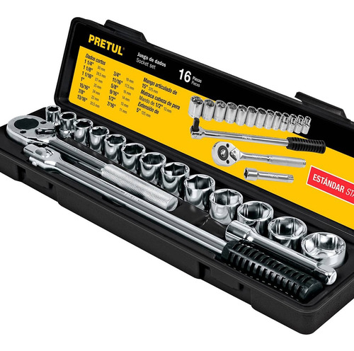 Juego De Dados Llaves Herramientas 16 Piezas Pretul 1/2 PuLG