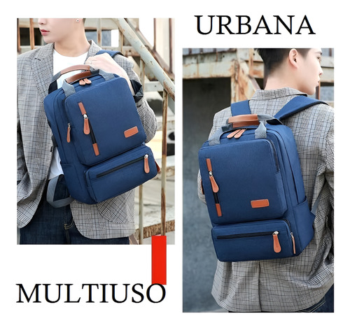 Mochila Urbana Mediana Set 3 En 1! Unisex Multiuso 18.5l Azul Jeans Liso