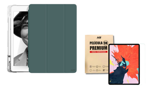 Kit Capinha iPad Air 11 Pol M2 M3 + Película Vidro 9h Cor Verde-escuro