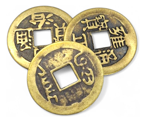 Kit 3 Moedas Feng Shui Prosperidade Total Amuleto Da Sorte