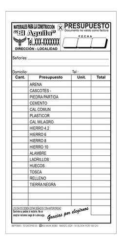 20 Talonarios Presupuesto Numerado Impreso Con Tu Publicidad