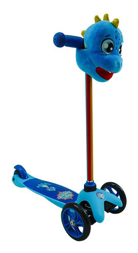 Patinete 3 Rodas Infantil Regulável Com Pelúcia Dino Azul