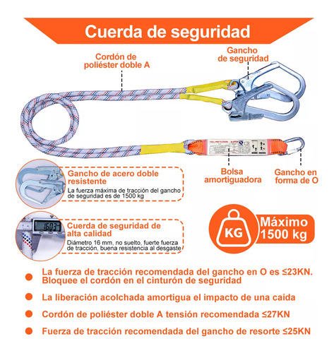 Kit Lifeline De Arnés, Amortiguador Y Doble Gancho