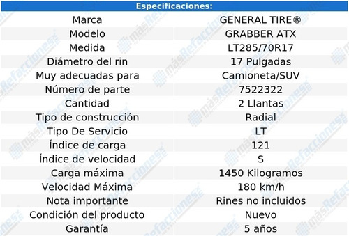 Par De Llantas Lt285/70r17 121s General Tire Grabber Atx