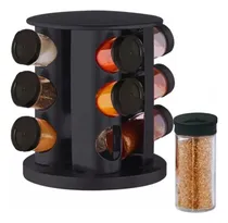 Comprar Porta Temperos Giratório Preto Com 9 Potes De Vidro E Tampa