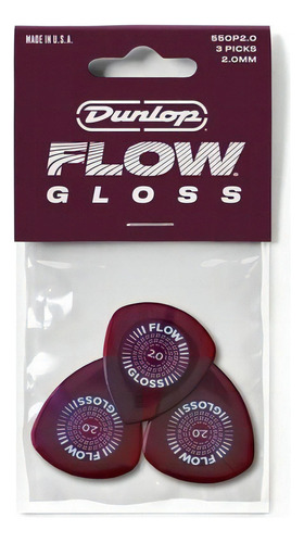 Kit 3 Palhetas Dunlop Flow Gloss 2.00mm 550p200 Made In Usa Cor Vinho