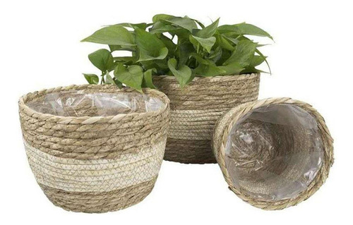 3 Cestas De Mimbre Natural Tejidas A Mano Rústicas.