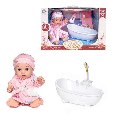 Muñeca Bebé Sonido Set Baño Con Accesorios Bañera Biberón